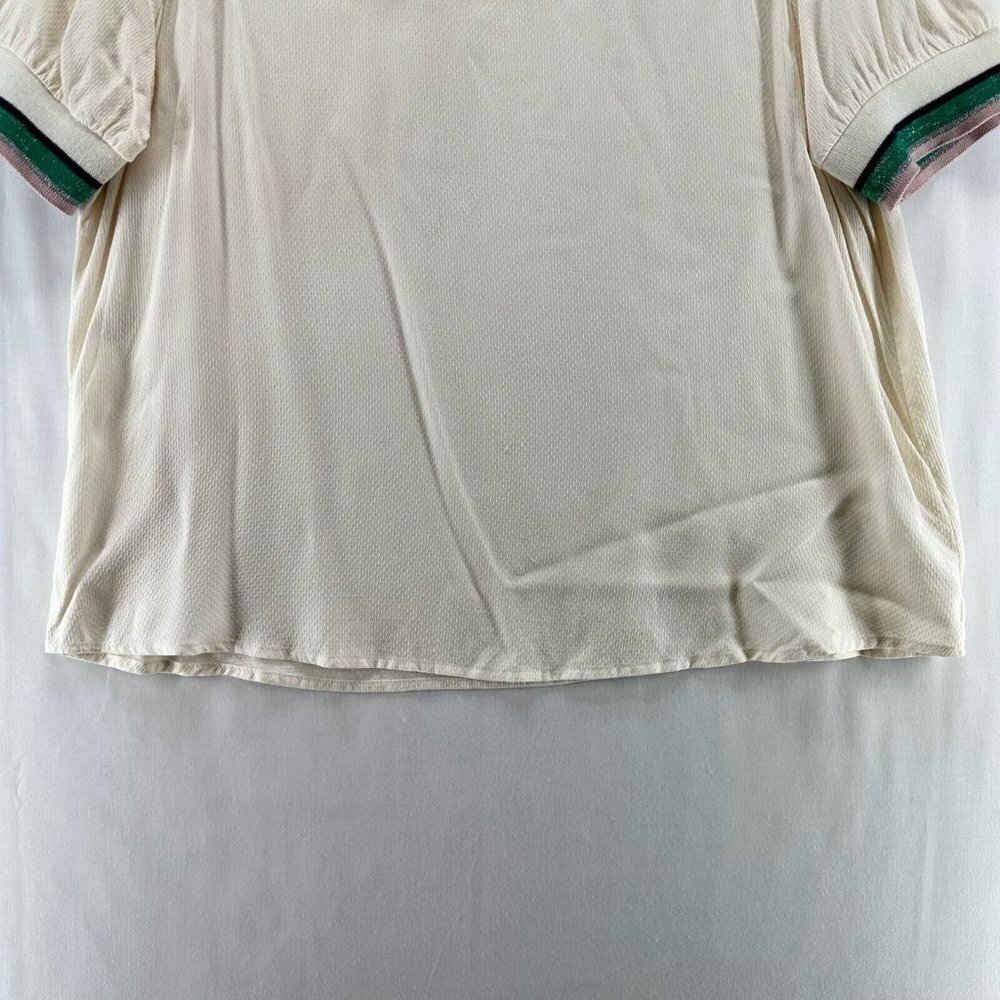 A Picture's Worth Top Womens L Embroidered Ruffled Yoke Short Sleeve Off White - Picture 4 of 11